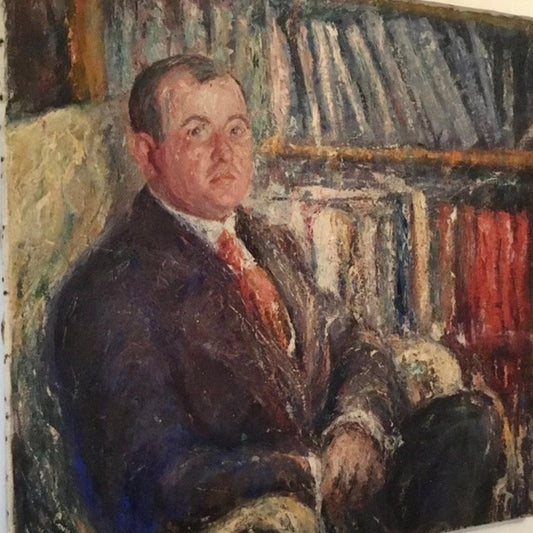 Large Unframed Oil on Canvas - Portrait of a Man in his Library