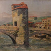 Oil on Board - Perpignan with Pyrenees in Background - Signed
