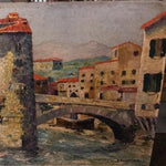Oil on Board - Perpignan with Pyrenees in Background - Signed