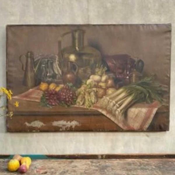 Large Unframed Oil on Canvas, Vegetables and Kitchenware