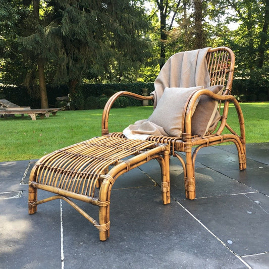 Rattan Lounge Chair & Footrest