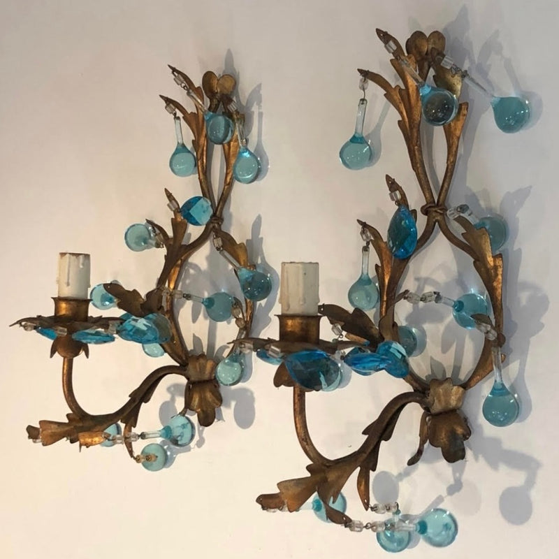 Pair of Blue Crystal Sconces