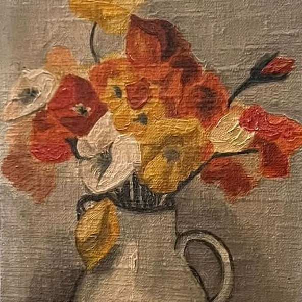 Unframed Oil on Canvas - Orange Flowers in White Pitcher