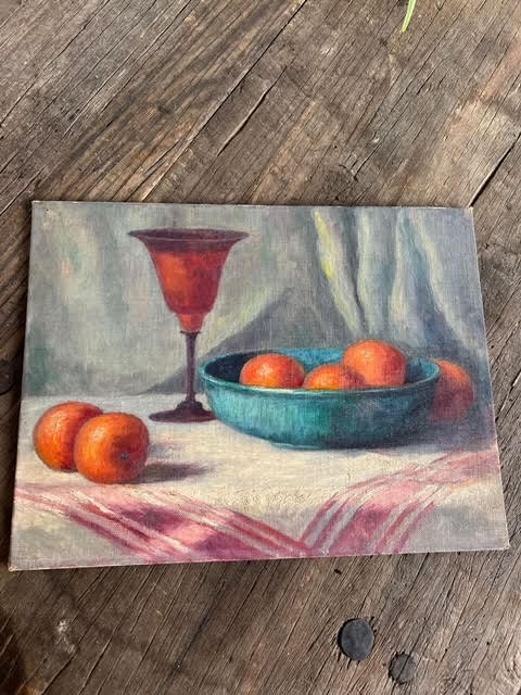 Oil on Board - Oranges with Blue Bowl Wine Goblet