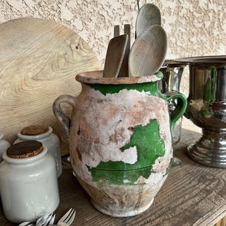 Terracotta Olive Pot with Mottled Green Glaze