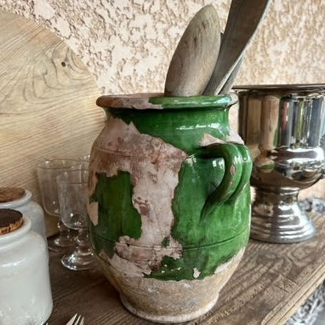 Terracotta Olive Pot with Mottled Green Glaze