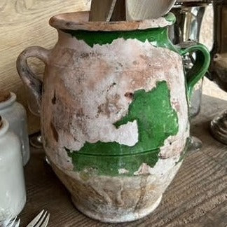 Terracotta Olive Pot with Mottled Green Glaze