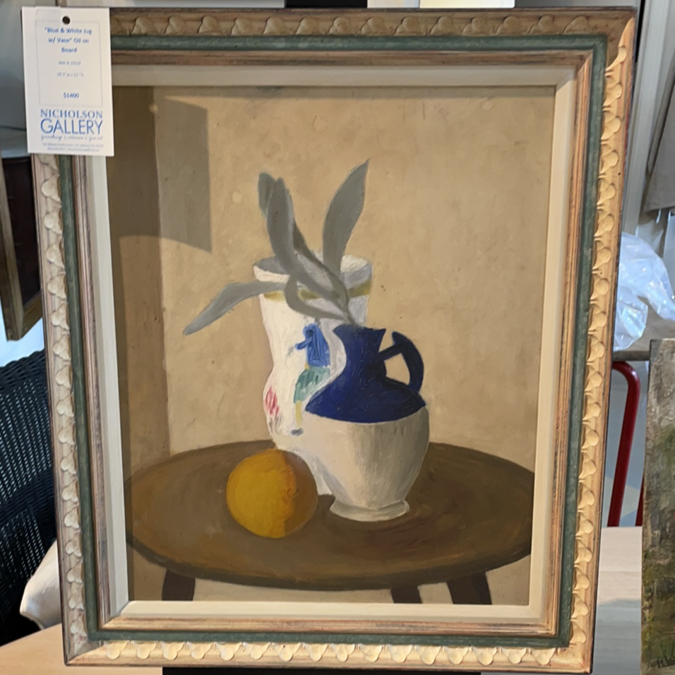 Framed Oil on Board "Blue and White Jug with Vase"