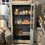 Blue Crusty Vitrine with Wood and Glass Doors