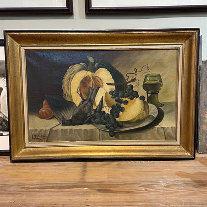 Framed Still Life - Oil on Canvas - Melon Cut Open