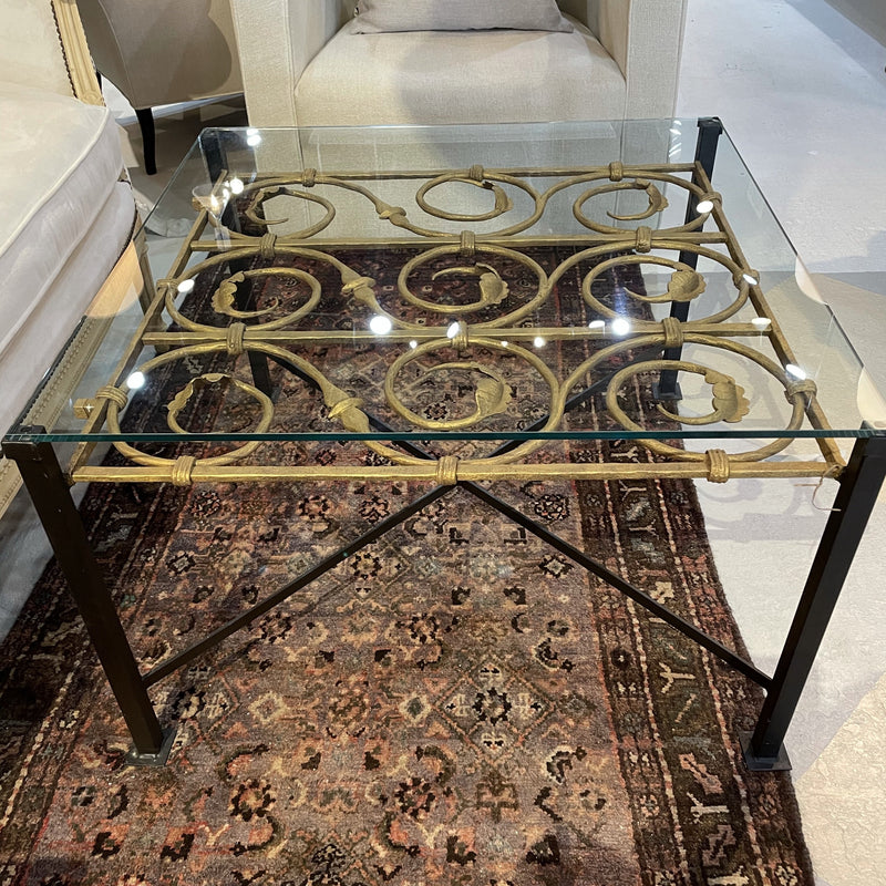 Gold Iron Glass Top Coffee Table