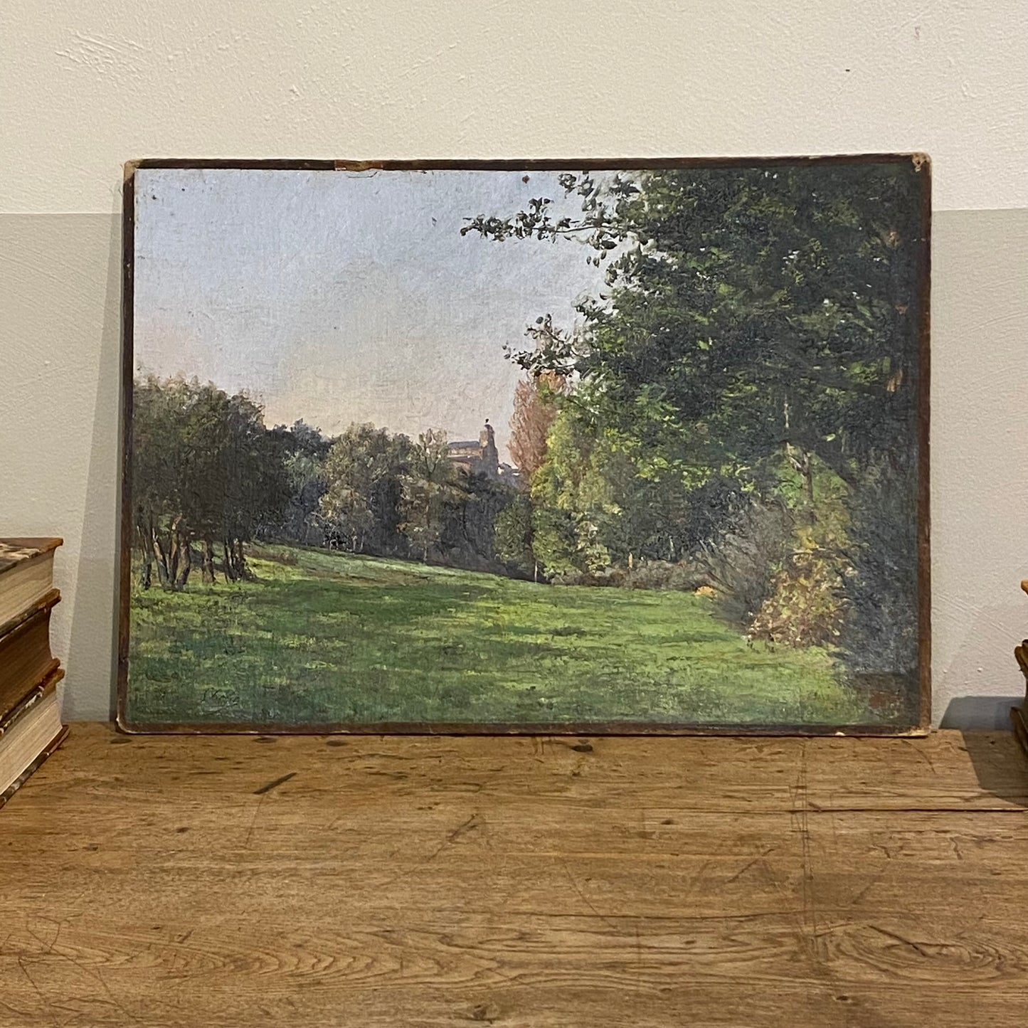 Oil on Board - Painting of a Church in Background