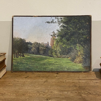 Oil on Board - Painting of a Church in Background