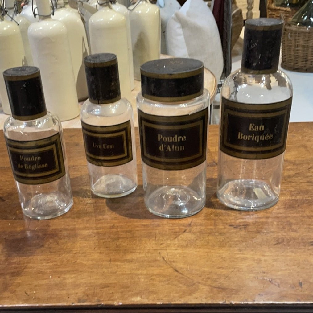 Apothacary Bottles with Black Labels and Tops