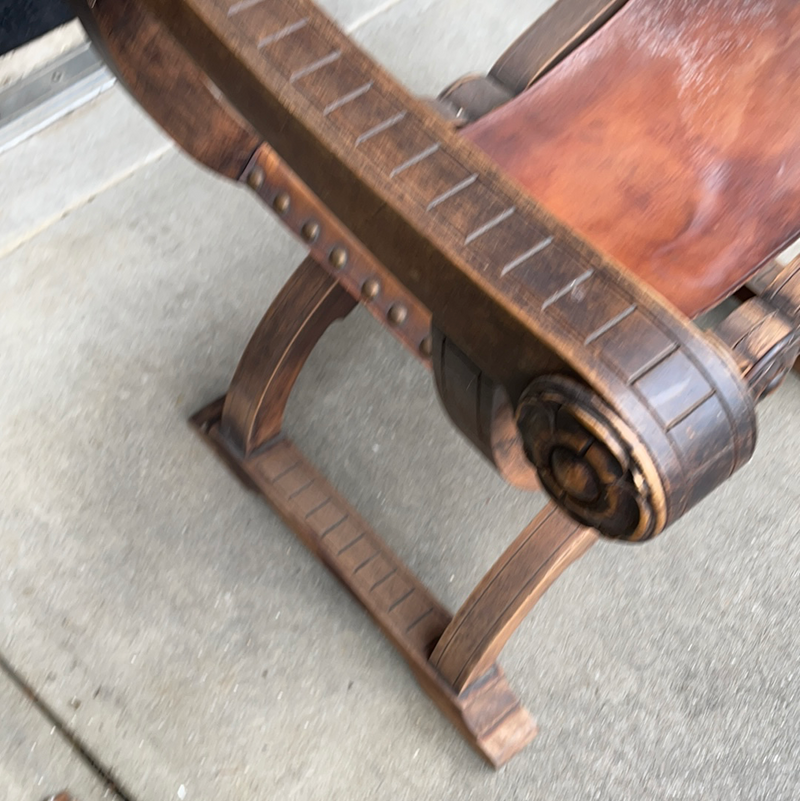 Curule Walnut Arm Chair with Leather Seat