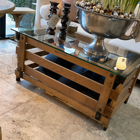 Dutch Folding Bread Crate Table with Glass Top