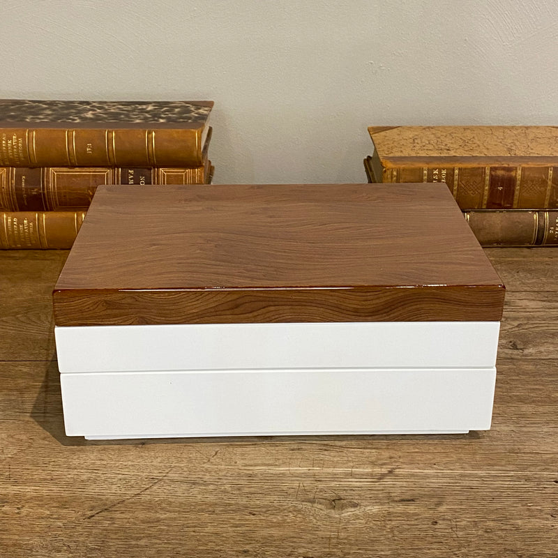 Lacquered Walnut & White Storage Box