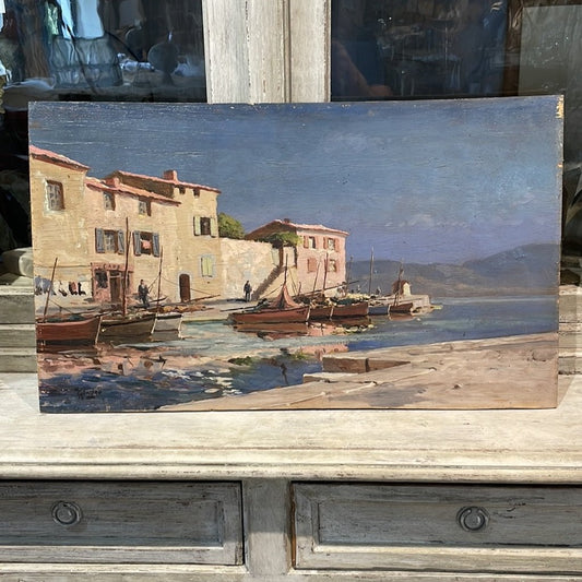 Unframed Oil Painting "Mediterranean Harbor"