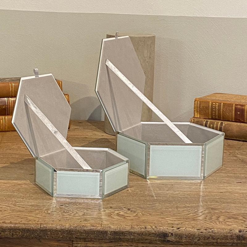 White Glass Hexagon Boxes with Hinge