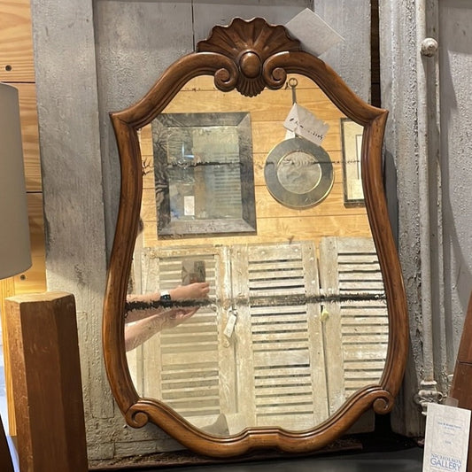 Walnut Mirror with Carved Shell Detail