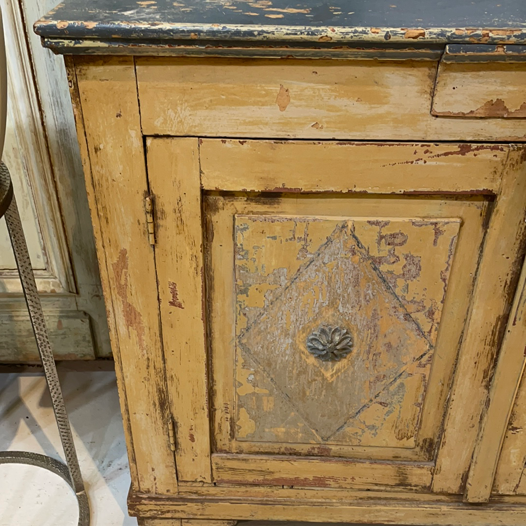 Colorful Painted Cabinet -Blue & Ochre