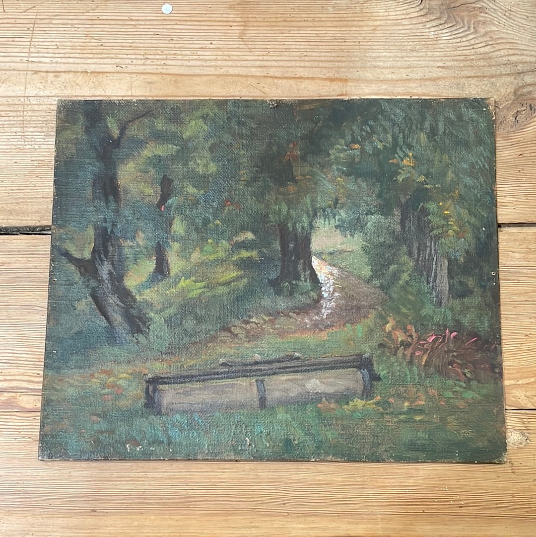 Unframed Oil on Board, Garden Path