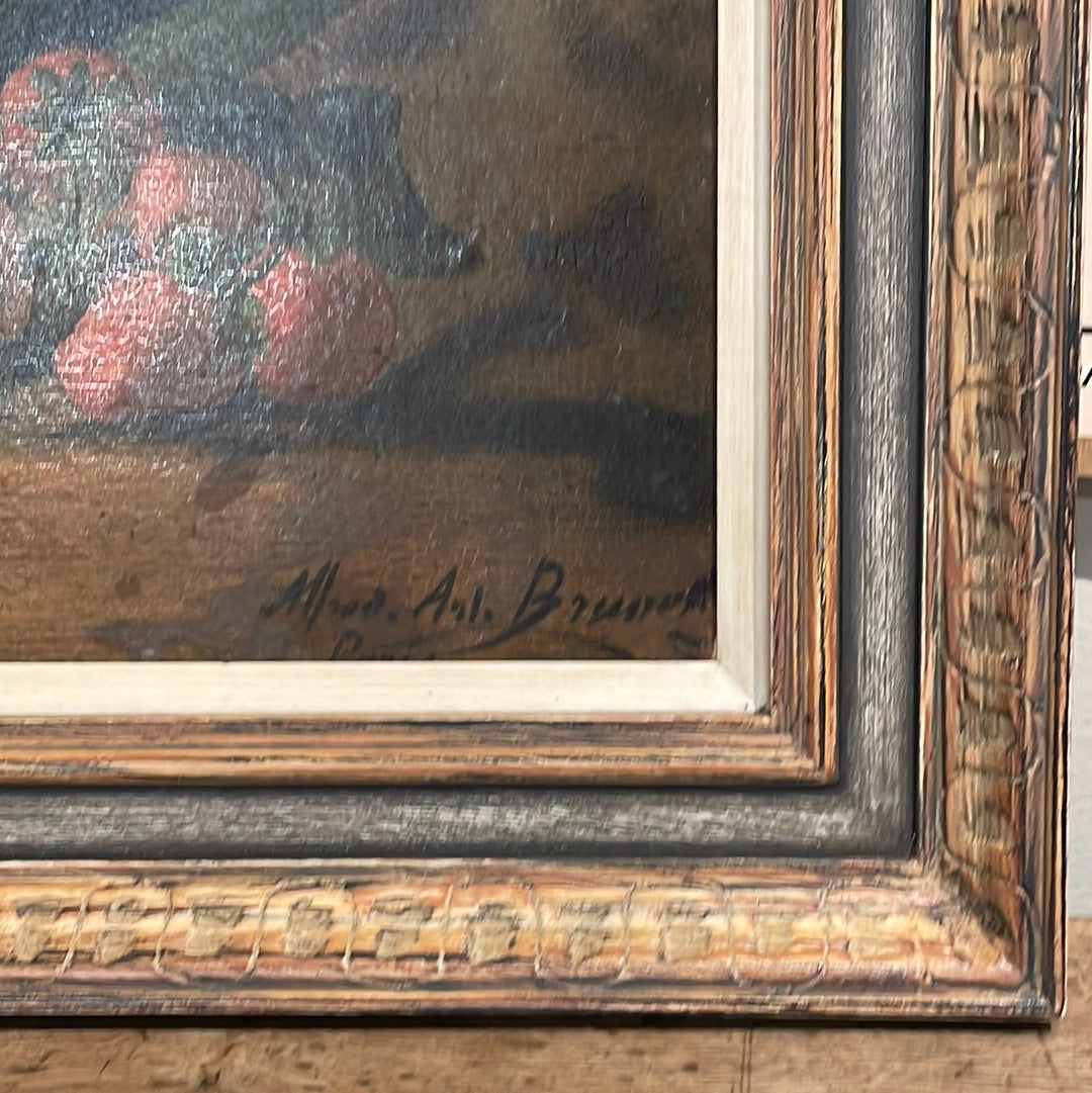 Framed Oil on Board - Still Life Strawberries and Peaches