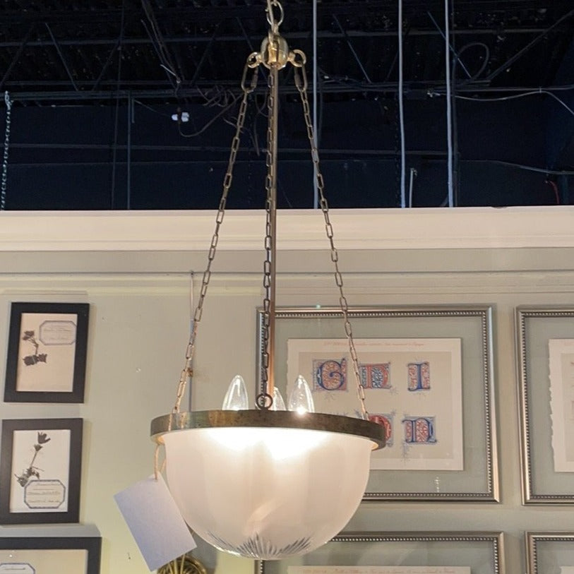 Glass and Bronze Bell Jar Ceiling Light